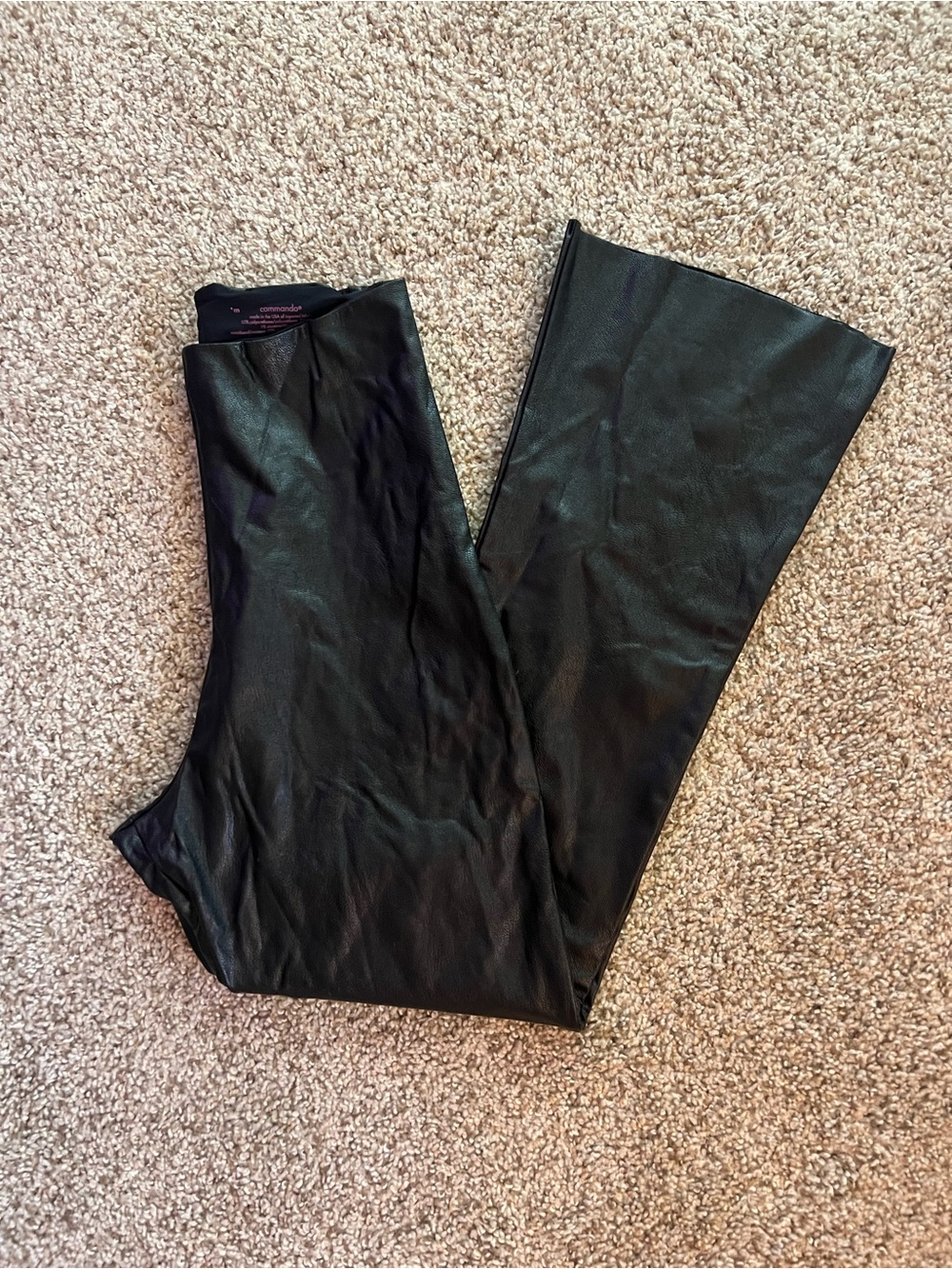 Commando Black Faux Leather Leggings with Branded Waistband: M